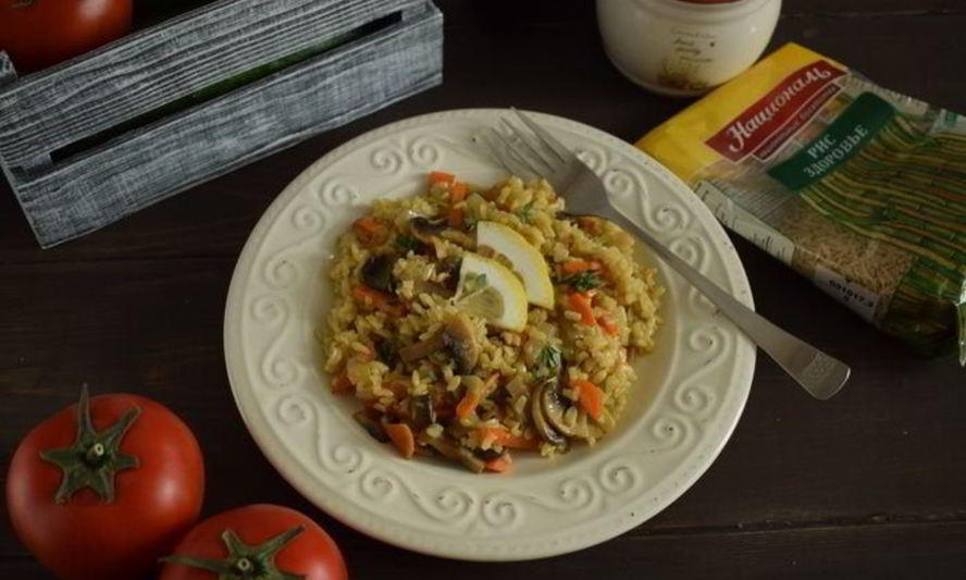 Рецепт плова из бурого риса с грибами