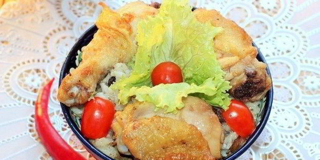 плов с куриной печенью и курицей