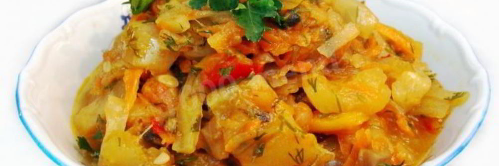 Овощное рагу кабачки с капустой и шампиньонами