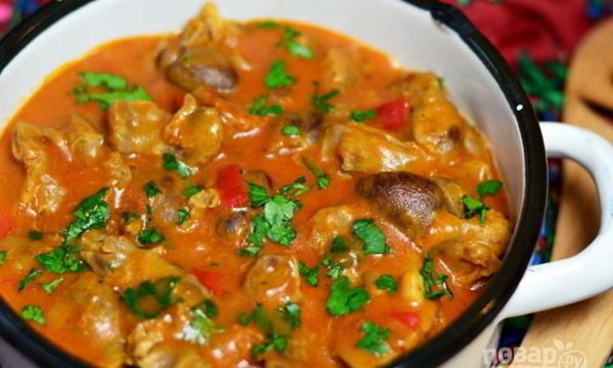 Рецепт рагу из куриных желудков