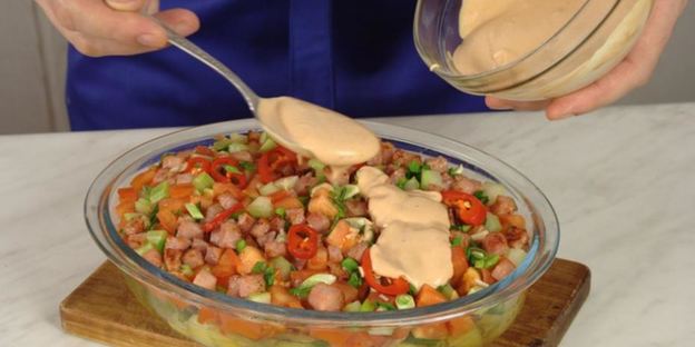 рагу из овощей с ветчиной и грибами