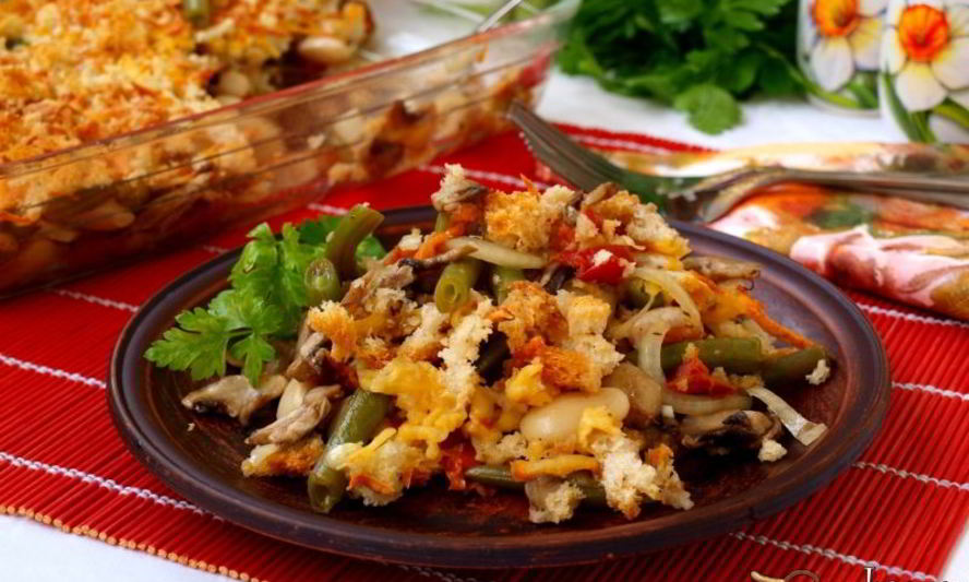 Рецепт запеченного рагу из фасоли с шампиньонами