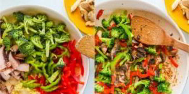 рисовая лапша с курицей и овощами