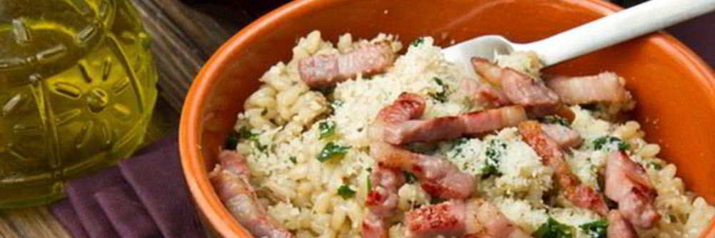 Ризотто с копченым беконом и шампиньонами