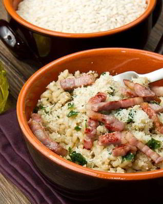 Ризотто с копченым беконом и шампиньонами