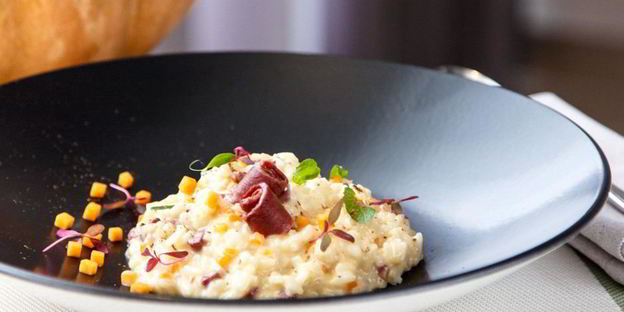 ризотто с тыквой и копченой утиной грудкой