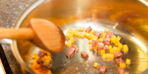 ризотто с тыквой и копченой утиной грудкой