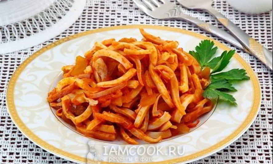 Рецепт кальмаров с икрой из соленых огурцов