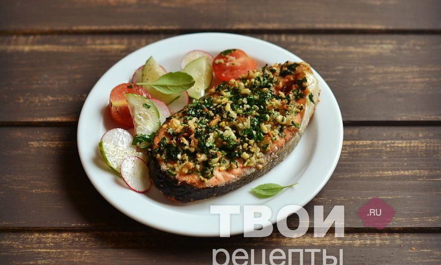 Рецепт семги с петрушкой и кедровыми орехами