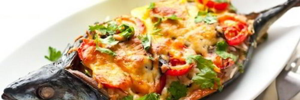 Скумбрия с шампиньонами в духовке