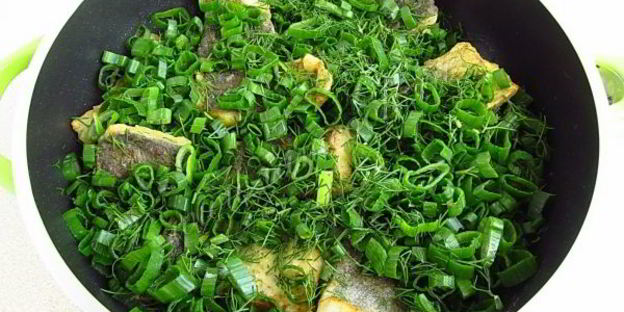 толстолобик, тушеный в укропно-луковом соусе