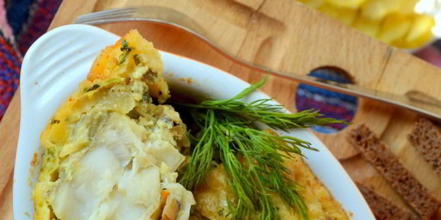 запеченная в яйце рыба с шампиньонами