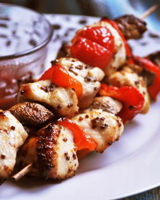 Куриные шашлычки с перцем и грибами