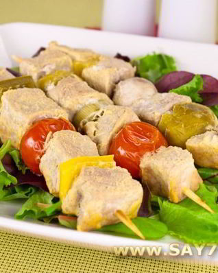 Шашлычки из свинины с овощами и грибами