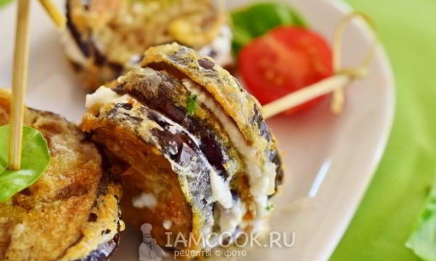 Рецепт шашлыка из баклажана в кляре с сыром