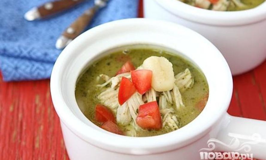 Рецепт супа с куриными грудками, ньокки и соусом песто