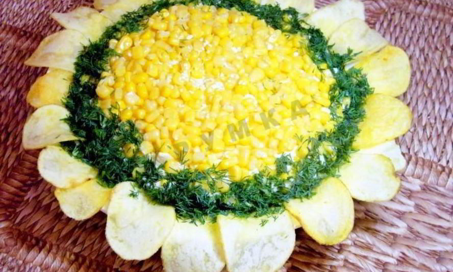 Рецепт салата подсолнух с печенью трески