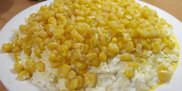 салат подсолнух с печенью трески