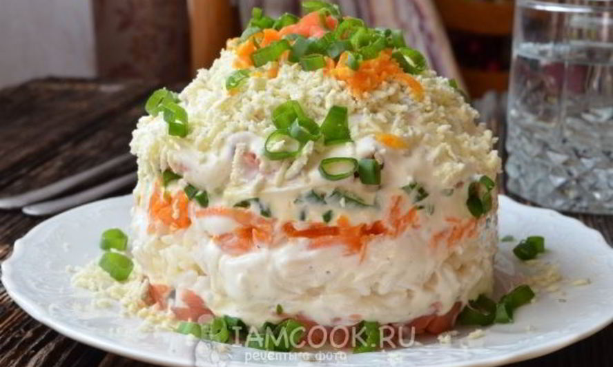 Рецепт салата с горбушей и рисом