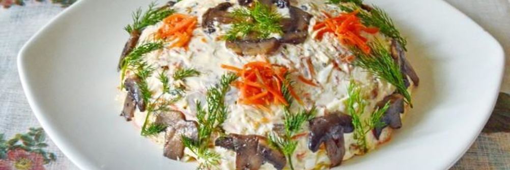 Салат с корейской морковкой, курицей и грибы