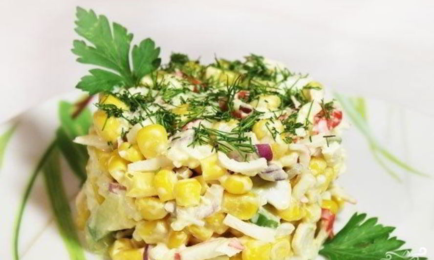 Рецепт салата с крабовыми палочками и рисом