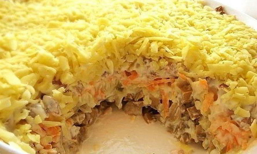 Рецепт слоеного салата с грибами