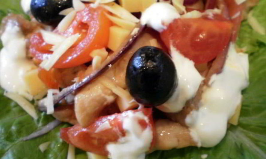 Рецепт теплого салата с курицей и помидорами