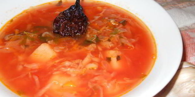 борщ постный с килькой и грушами