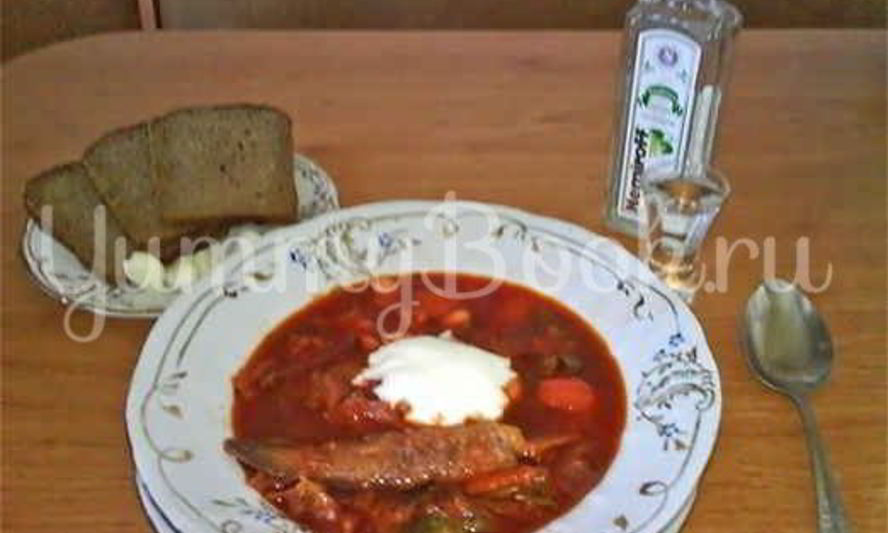 Рецепт борща с бычками и фасолью
