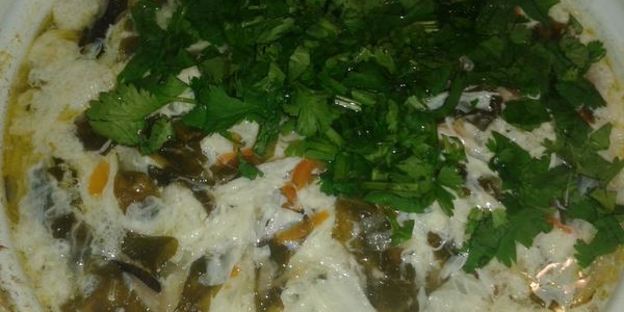 зеленый борщ с сомом