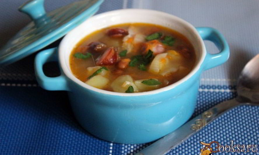 Рецепт фасолевого супа с охотничьими колбасками