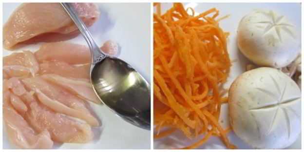 мисо суп с курицей, грибами и рисовой лапшой