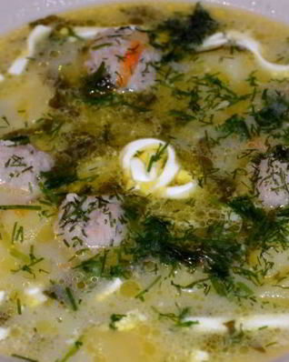 Щавелевый супчик с фрикадельками и плавленым сыром