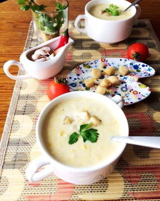 Кукурузный суп-пюре с гребешками