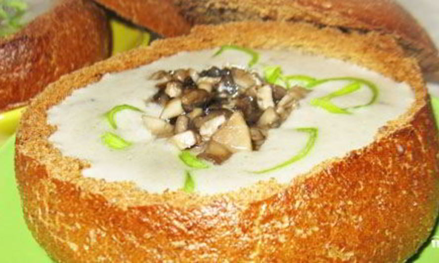 Рецепт супа пюре из шампиньонов в хлебе