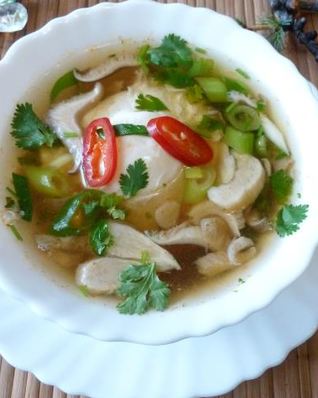 Суп с вешенками и креветками