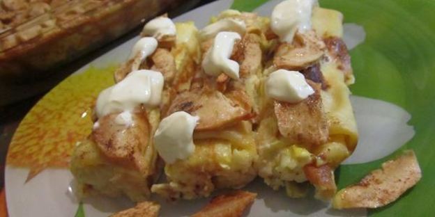 блинчики с творогом, запеченные в сливках