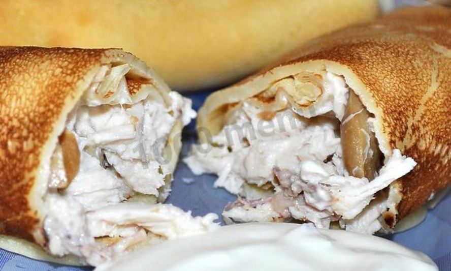 Рецепт блинов с грибами и курицей