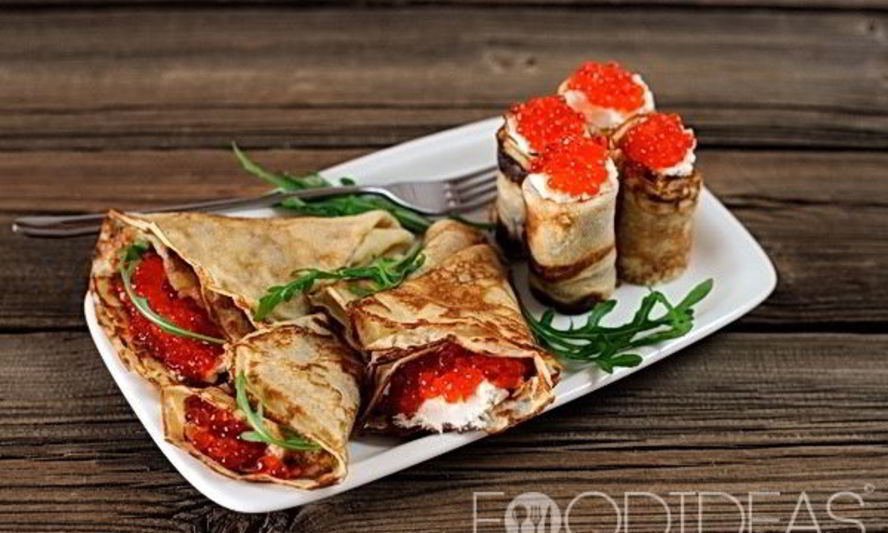 Рецепт блинов с красной икрой и семгой