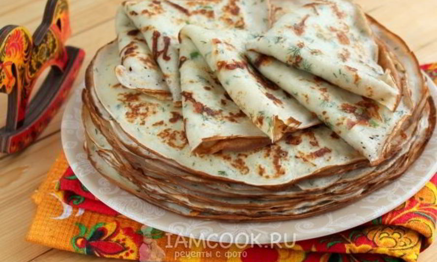 Рецепт блинов с припеком из сыра и зелени