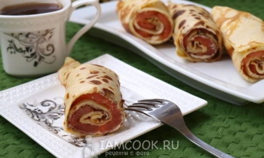 Рецепт блинов с семгой и плавленным сыром