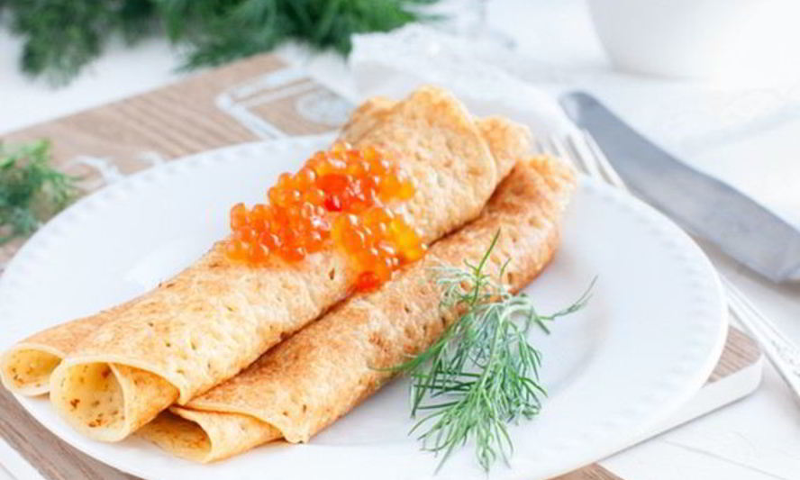 Рецепт пышных блинов с икрой
