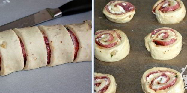 булочки-улитки с салями и моцареллой