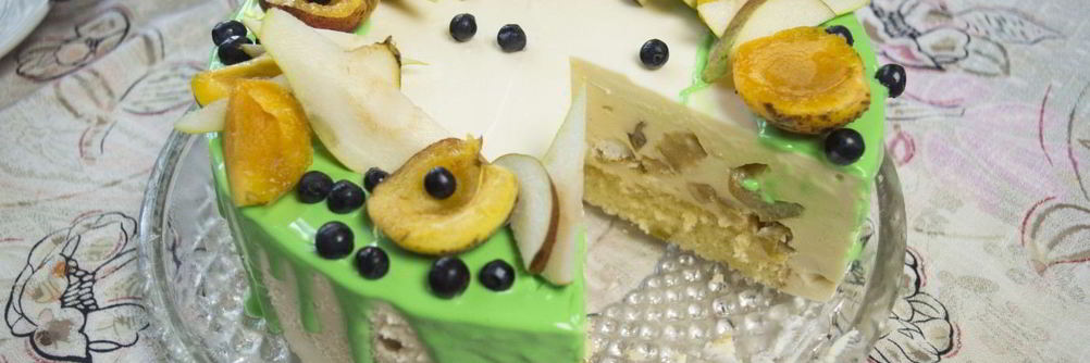 Чизкейк без выпечки с карамелизированными грушами