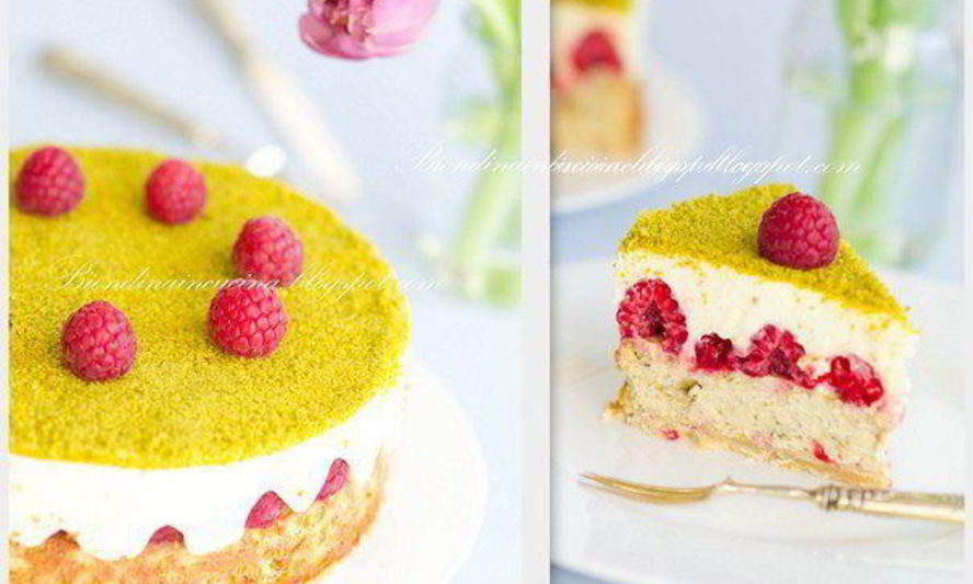 Рецепт многослойного фисташкового чизкейка с малиной