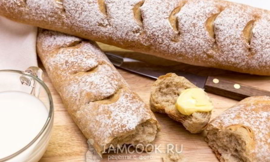Рецепт багетов с цельнозерновой мукой и отрубями