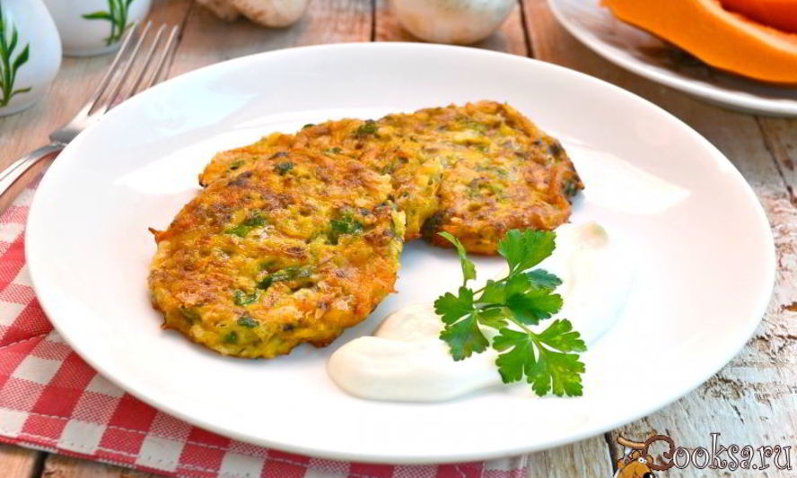 Рецепт оладий из тыквы с грибами и сыром