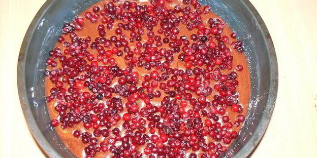 черно-белый пирог с брусничной прослойкой