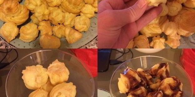 заварные пирожные с кремом и шоколадным соусом