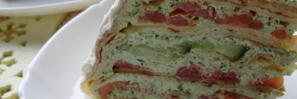 Блинный торт из семги